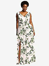 Front View Thumbnail - Palm Beach Print Sleeveless Draped Chiffon Maxi Dress with Front Slit