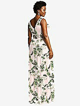 Rear View Thumbnail - Palm Beach Print Sleeveless Draped Chiffon Maxi Dress with Front Slit