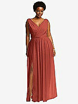 Front View Thumbnail - Amber Sunset Sleeveless Draped Chiffon Maxi Dress with Front Slit