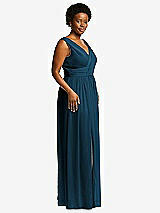 Alt View 1 Thumbnail - Atlantic Blue Sleeveless Draped Chiffon Maxi Dress with Front Slit