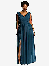 Front View Thumbnail - Atlantic Blue Sleeveless Draped Chiffon Maxi Dress with Front Slit