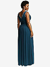 Rear View Thumbnail - Atlantic Blue Sleeveless Draped Chiffon Maxi Dress with Front Slit