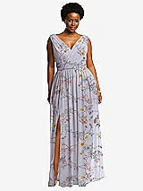 Front View Thumbnail - Butterfly Botanica Silver Dove Sleeveless Draped Chiffon Maxi Dress with Front Slit