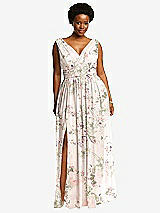 Front View Thumbnail - Blush Garden Sleeveless Draped Chiffon Maxi Dress with Front Slit
