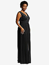 Alt View 1 Thumbnail - Black Sleeveless Draped Chiffon Maxi Dress with Front Slit