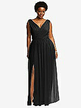 Front View Thumbnail - Black Sleeveless Draped Chiffon Maxi Dress with Front Slit