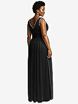 Rear View Thumbnail - Black Sleeveless Draped Chiffon Maxi Dress with Front Slit