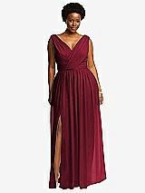 Front View Thumbnail - Burgundy Sleeveless Draped Chiffon Maxi Dress with Front Slit