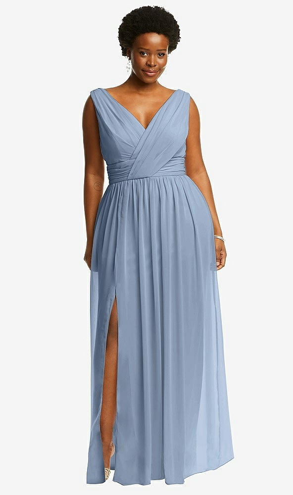 Front View - Cloudy Sleeveless Draped Chiffon Maxi Dress with Front Slit