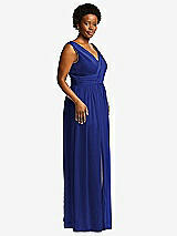 Alt View 1 Thumbnail - Cobalt Blue Sleeveless Draped Chiffon Maxi Dress with Front Slit