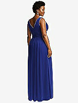 Rear View Thumbnail - Cobalt Blue Sleeveless Draped Chiffon Maxi Dress with Front Slit