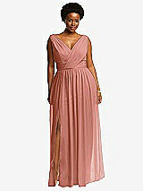 Front View Thumbnail - Desert Rose Sleeveless Draped Chiffon Maxi Dress with Front Slit