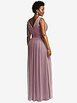 Rear View Thumbnail - Dusty Rose Sleeveless Draped Chiffon Maxi Dress with Front Slit