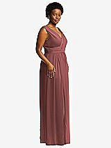 Alt View 1 Thumbnail - English Rose Sleeveless Draped Chiffon Maxi Dress with Front Slit