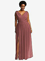 Front View Thumbnail - English Rose Sleeveless Draped Chiffon Maxi Dress with Front Slit