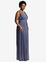 Alt View 1 Thumbnail - French Blue Sleeveless Draped Chiffon Maxi Dress with Front Slit