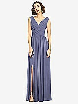 Alt View 3 Thumbnail - French Blue Sleeveless Draped Chiffon Maxi Dress with Front Slit