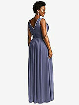 Rear View Thumbnail - French Blue Sleeveless Draped Chiffon Maxi Dress with Front Slit
