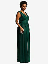 Alt View 1 Thumbnail - Hunter Green Sleeveless Draped Chiffon Maxi Dress with Front Slit