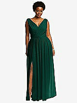 Front View Thumbnail - Hunter Green Sleeveless Draped Chiffon Maxi Dress with Front Slit