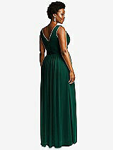 Rear View Thumbnail - Hunter Green Sleeveless Draped Chiffon Maxi Dress with Front Slit