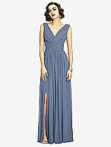 Alt View 3 Thumbnail - Larkspur Blue Sleeveless Draped Chiffon Maxi Dress with Front Slit
