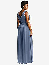 Rear View Thumbnail - Larkspur Blue Sleeveless Draped Chiffon Maxi Dress with Front Slit