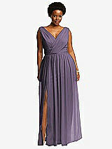 Front View Thumbnail - Lavender Sleeveless Draped Chiffon Maxi Dress with Front Slit
