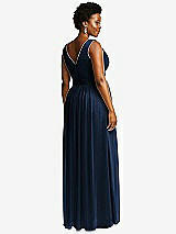 Rear View Thumbnail - Midnight Navy Sleeveless Draped Chiffon Maxi Dress with Front Slit