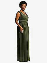 Alt View 1 Thumbnail - Olive Green Sleeveless Draped Chiffon Maxi Dress with Front Slit