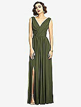 Alt View 3 Thumbnail - Olive Green Sleeveless Draped Chiffon Maxi Dress with Front Slit