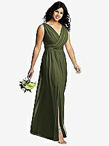 Alt View 4 Thumbnail - Olive Green Sleeveless Draped Chiffon Maxi Dress with Front Slit
