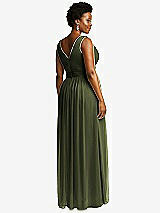 Rear View Thumbnail - Olive Green Sleeveless Draped Chiffon Maxi Dress with Front Slit