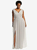 Front View Thumbnail - Oyster Sleeveless Draped Chiffon Maxi Dress with Front Slit