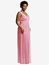 Alt View 1 Thumbnail - Peony Pink Sleeveless Draped Chiffon Maxi Dress with Front Slit