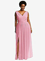 Front View Thumbnail - Peony Pink Sleeveless Draped Chiffon Maxi Dress with Front Slit