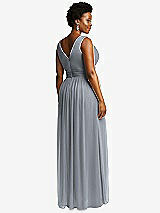 Rear View Thumbnail - Platinum Sleeveless Draped Chiffon Maxi Dress with Front Slit
