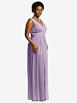 Alt View 1 Thumbnail - Pale Purple Sleeveless Draped Chiffon Maxi Dress with Front Slit