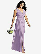Alt View 4 Thumbnail - Pale Purple Sleeveless Draped Chiffon Maxi Dress with Front Slit