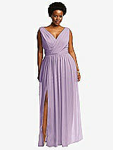 Front View Thumbnail - Pale Purple Sleeveless Draped Chiffon Maxi Dress with Front Slit