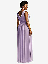 Rear View Thumbnail - Pale Purple Sleeveless Draped Chiffon Maxi Dress with Front Slit