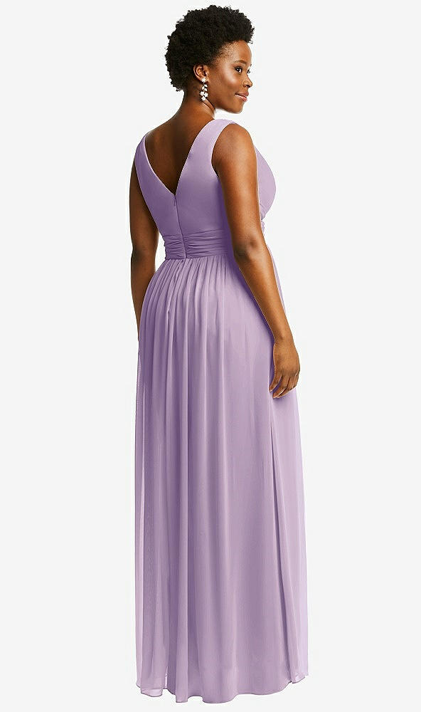 Back View - Pale Purple Sleeveless Draped Chiffon Maxi Dress with Front Slit