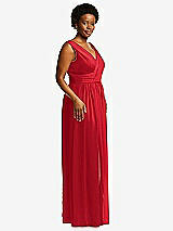 Alt View 1 Thumbnail - Parisian Red Sleeveless Draped Chiffon Maxi Dress with Front Slit