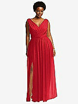 Front View Thumbnail - Parisian Red Sleeveless Draped Chiffon Maxi Dress with Front Slit