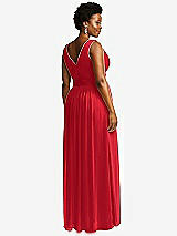 Rear View Thumbnail - Parisian Red Sleeveless Draped Chiffon Maxi Dress with Front Slit