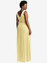 Rear View Thumbnail - Pale Yellow Sleeveless Draped Chiffon Maxi Dress with Front Slit