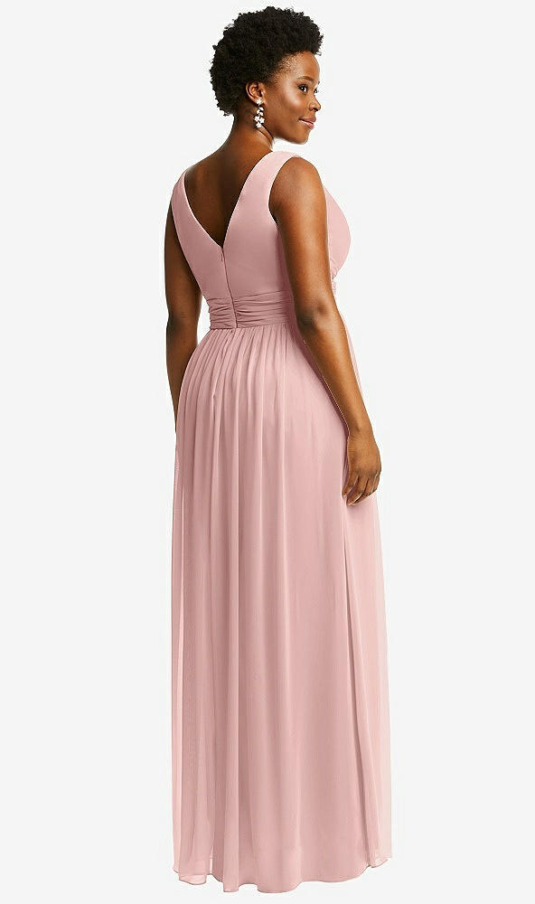 Back View - Rose - PANTONE Rose Quartz Sleeveless Draped Chiffon Maxi Dress with Front Slit