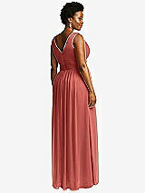 Rear View Thumbnail - Coral Pink Sleeveless Draped Chiffon Maxi Dress with Front Slit