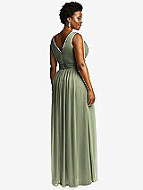 Rear View Thumbnail - Sage Sleeveless Draped Chiffon Maxi Dress with Front Slit