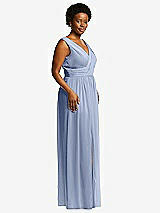 Alt View 1 Thumbnail - Sky Blue Sleeveless Draped Chiffon Maxi Dress with Front Slit
